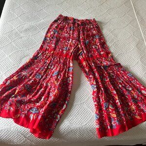 Johnny Was Red Floral Rayon Pants Size Small